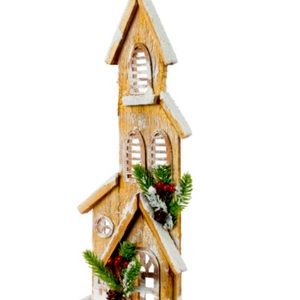 Wood Tone Flocked Cathedral House